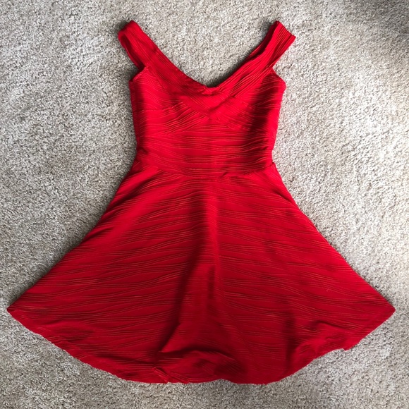 red off the shoulder mini dress